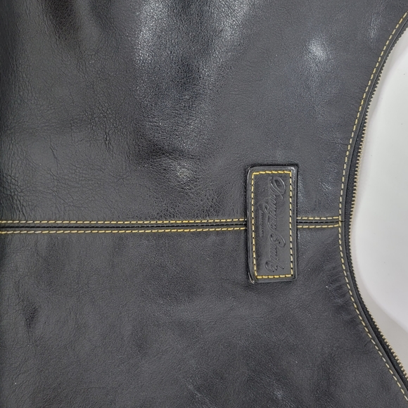 Dooney & Bourke Black Leather Tan Canvas Hobo Bag - Picture 2 of 13